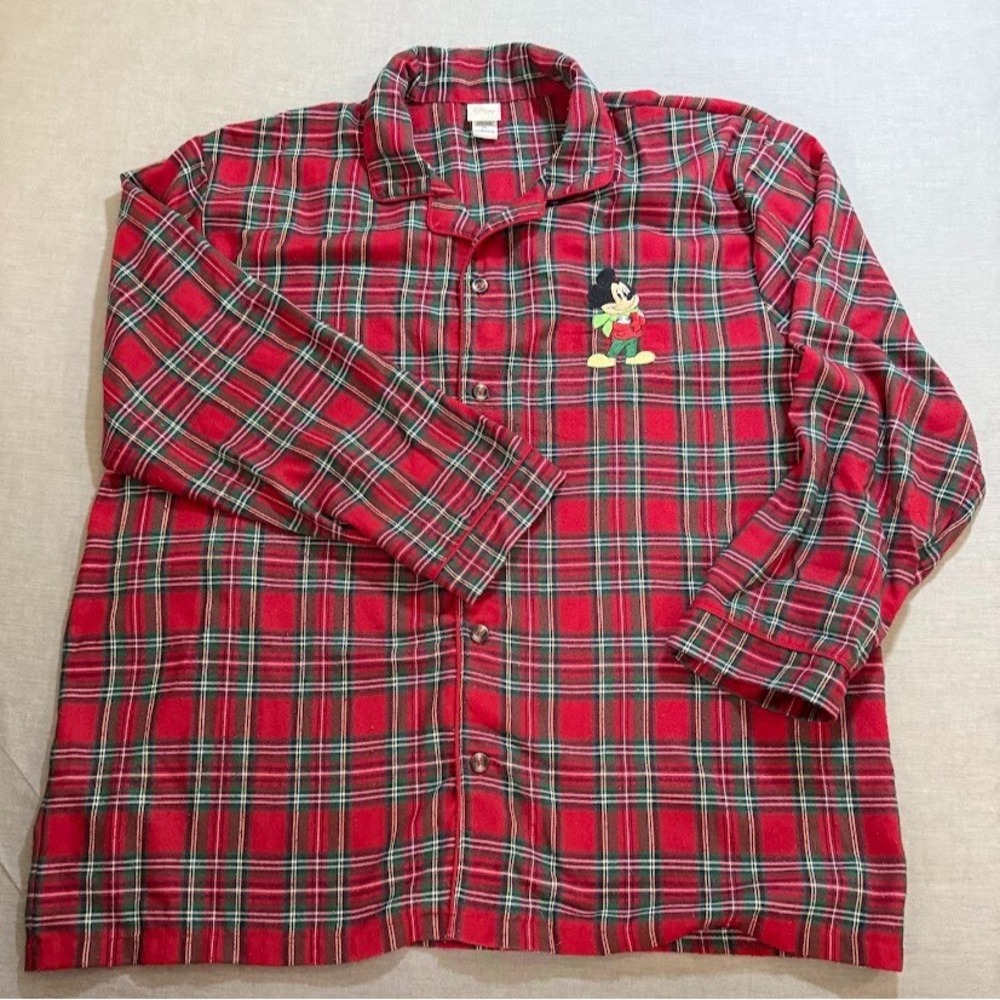Mickey Mouse Disney Store Sleep Shirt Adult 2XL Red Plaid Button Up Long Sleeve.